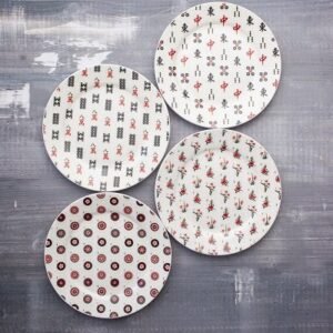 8 inch Mah Jongg decorated  Porcelain Plates (set of 4)