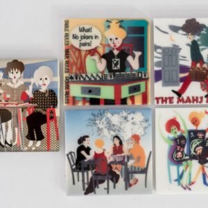 2 Mah Jongg Stone Coasters with Ladies playing Mah Jongg Illustrations