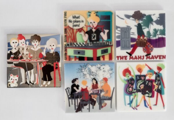 2 Mah Jongg Stone Coasters with Ladies playing Mah Jongg Illustrations