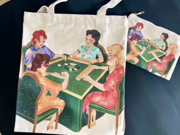 Tote with Ladies playing Mahjongg- zipper top and includes medium matching bag!