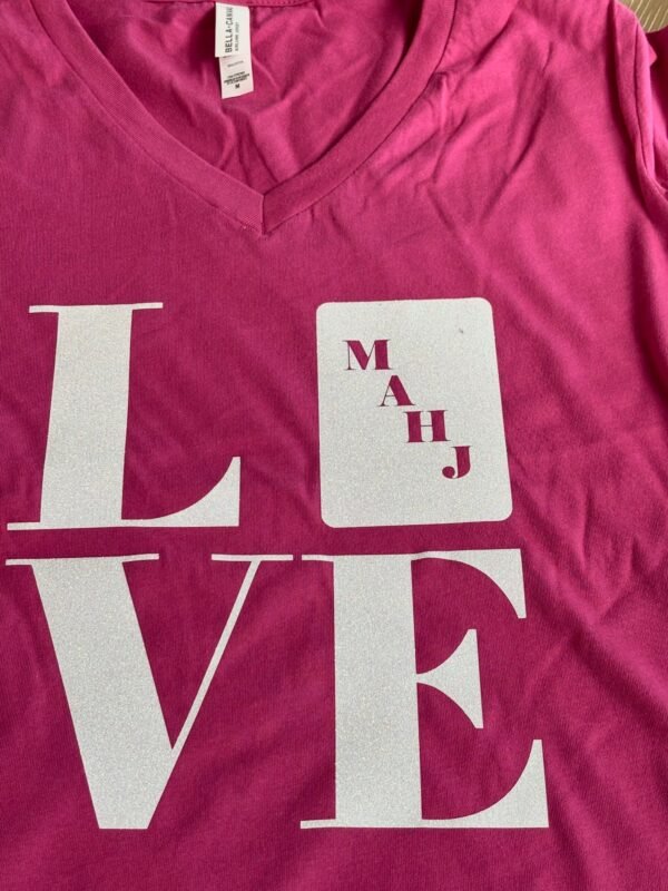 Short Sleeve Rasberry  LOVE MAHJ,  V-Neck T-Shirt - Image 2