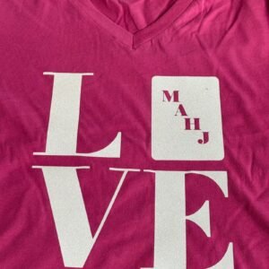 Short Sleeve Rasberry  LOVE MAHJ,  V-Neck T-Shirt