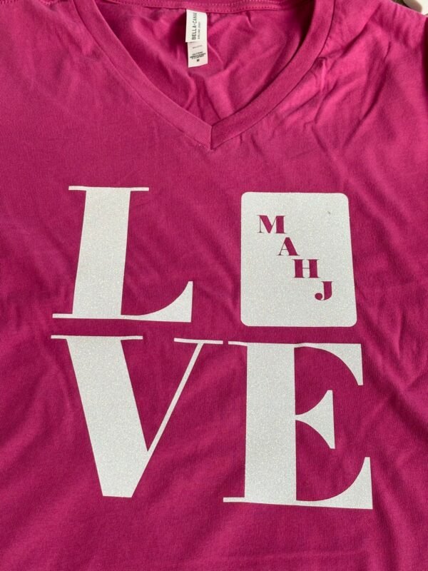 Short Sleeve Rasberry  LOVE MAHJ,  V-Neck T-Shirt