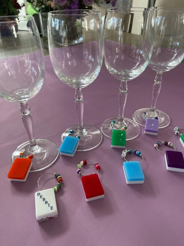 Chicklet/Rainbow Mah Jongg Tile Wine Charms- set of 4  (that you can also customize)