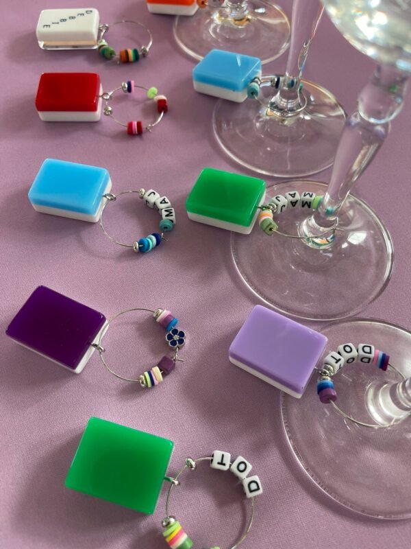 Chicklet/Rainbow Mah Jongg Tile Wine Charms- set of 4  (that you can also customize) - Image 2